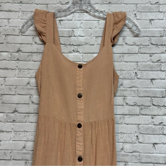 Monteau Los Angeles Small Midi Pink Dress Linen Blend Buttons Ruffles Smock Back - Picture 3 of 11